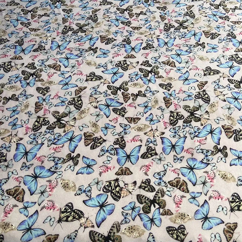 114CM Wide 16mm Colorful Butterflies Printed Thin Silk Crepe de Chine Fabric for DIY Sewing Summer Pants Dress Pajamas C001-68