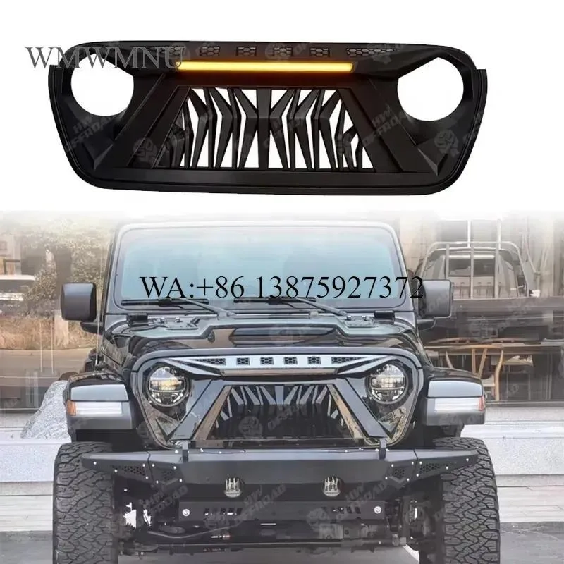 Wmwmnu Front Bumper Mesh Grill with LED Light Bar for JL 2018+ Gladiator JT