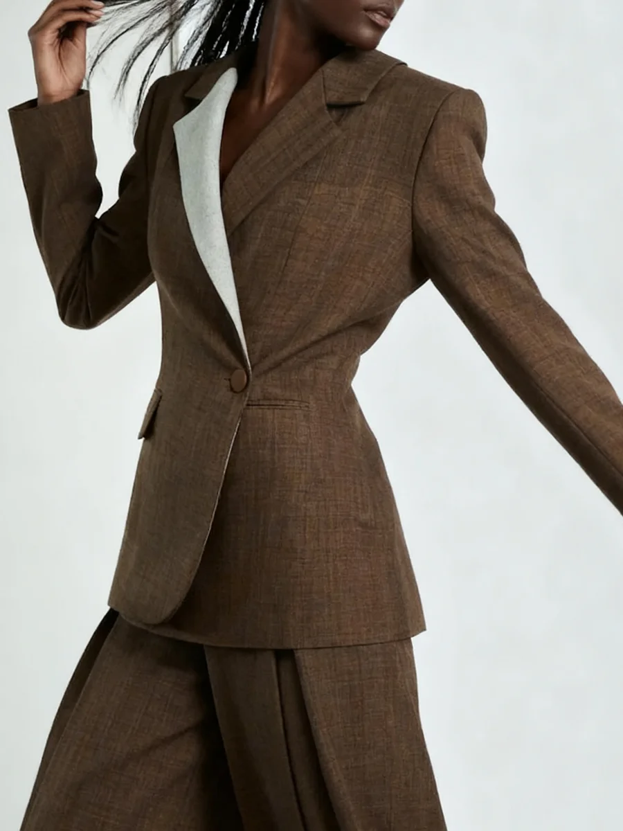 VGH 痩身気質ヒットカラージャケット女性のための V ネック長袖スプライスポケットデザイナー通勤コート女性のファッション新