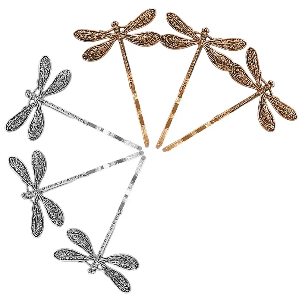 

6 Pcs Vintage Dragonfly Hair Clips Retro Silver Gold Decorative Pins for Women Girls Party Daily Use Elegant Accessories Metal