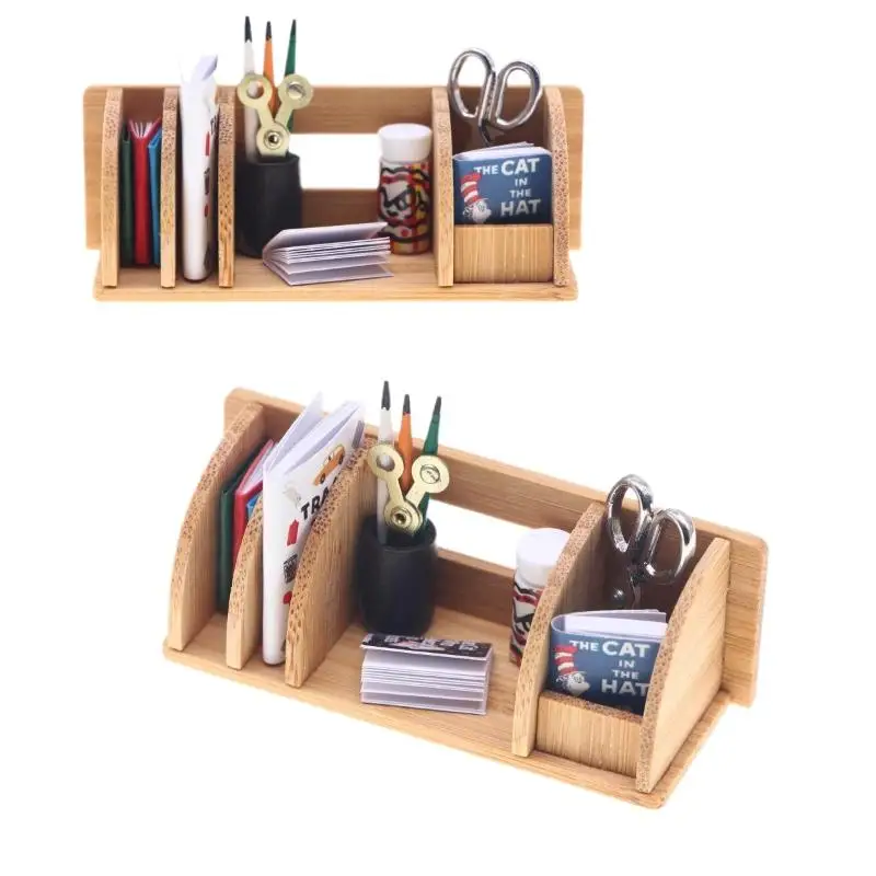 1 Set Poppenhuis Miniatuur Desktop Boekenplank Briefpapier Rek Thuis Model Voor Poppenhuis Decor Kinderen Fantasiespel Speelgoed Gift