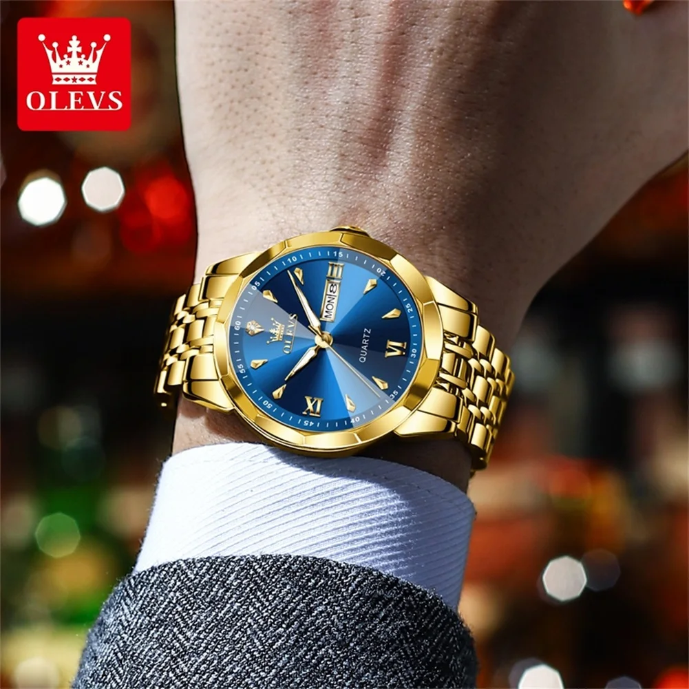 OLEVS 9998: reloj de cuarzo de acero inoxidable, resistente al agua, de diseño elegante y para uso profesional, tanto para hombres como para mujeres, con indicador de día y fecha.