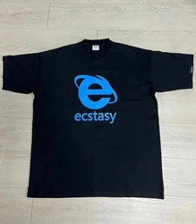 Streetwear Ecstasy New T Shirt Y2K Męska biała koszulka Harajuku z nadrukiem w litery Oversize Luźny gotycki top z krótkim rękawem