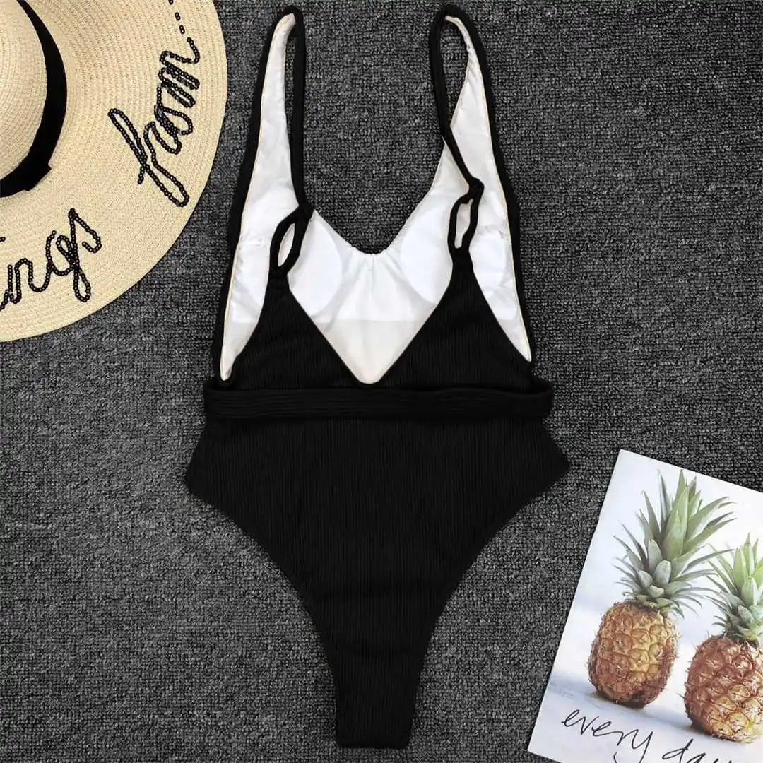 6 Farben, sexy Damen-Badeanzug, gerippt, mit hohem Beinausschnitt, einteiliger Badeanzug für Damen, mit Gürtel, Badebekleidung, Monokini, Damenmodell V1159SW. – Detail 38