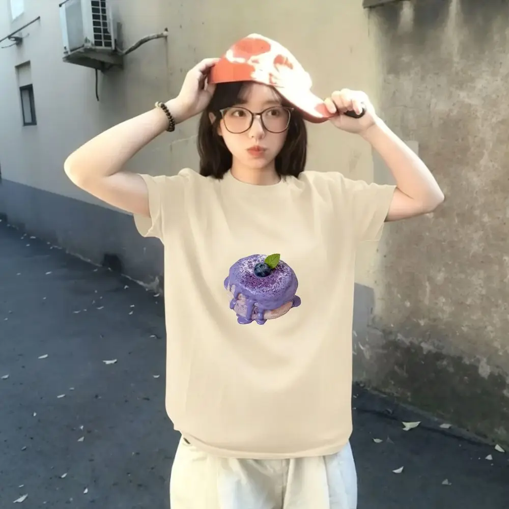 Cute Blueberry Donut Graphic T-Shirt Summer Short Sleeve Sweet Dessert Print Vintage Tops Casual Fashion Women's Oversized Tee