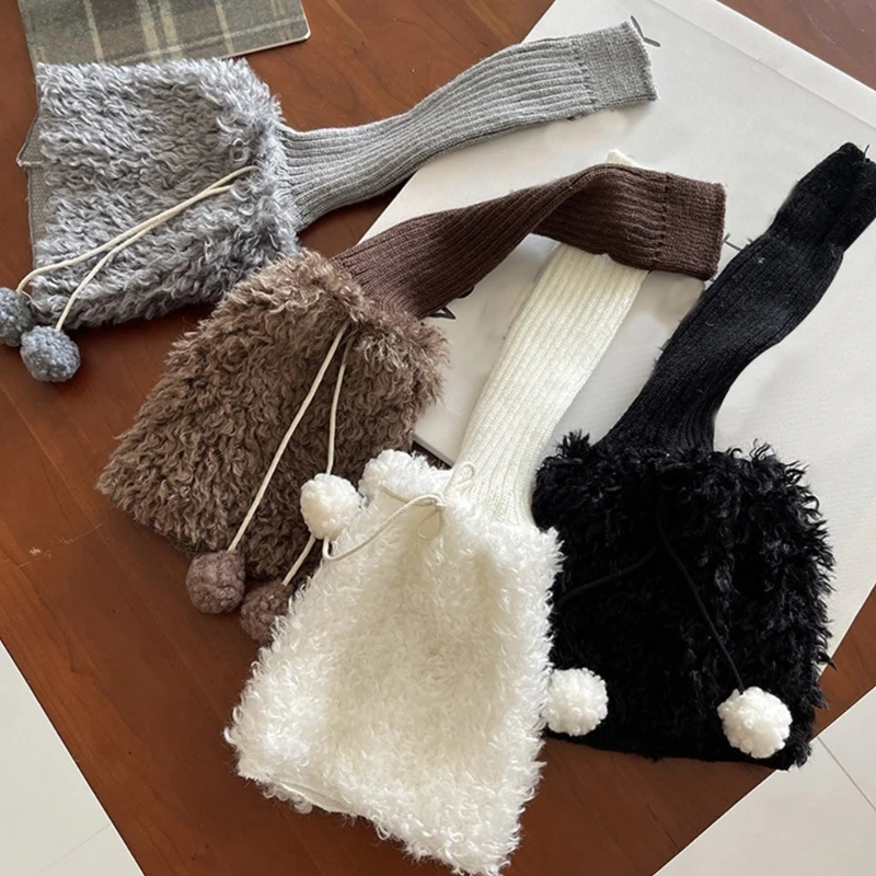 

Fashionable Bowknot Fuzzy Knit Spliced Leg Warmers Plush Boot Cuffs Footless Socks Leg Gaiters for Costume Parties