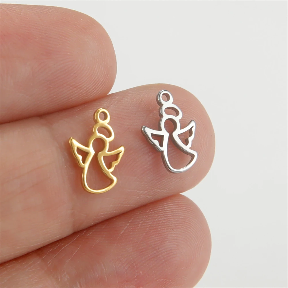 5 sztuk/partia Hollow Angel Charms do tworzenia biżuterii naszyjnik ze stali nierdzewnej kolczyki mały urok Diy bransoletka wisiorki akcesoria