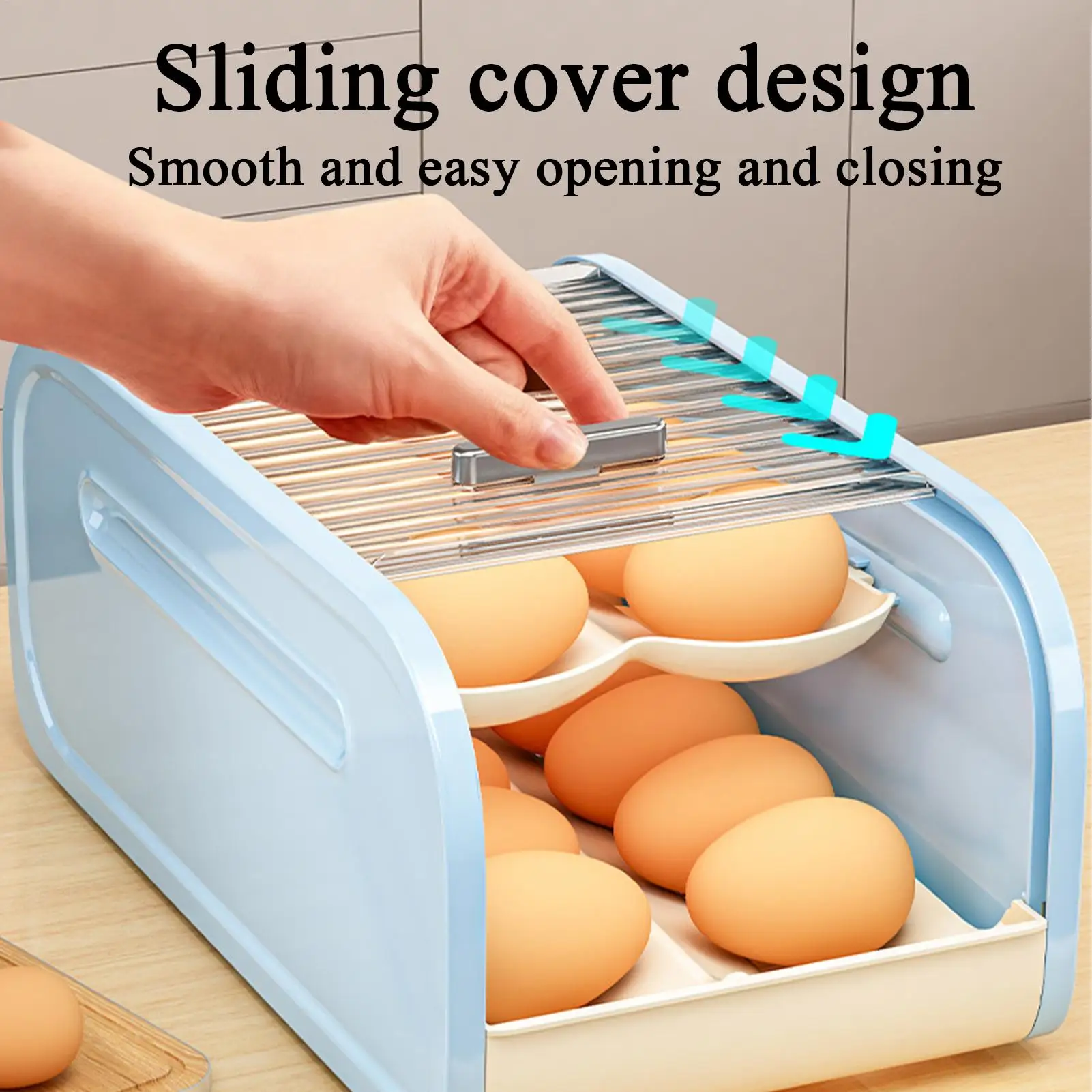 

Fridge Egg Holder 2-Tier Automatic Rolling with Sliding Lid Egg Holder Countertop Storage Box for Freezer Home Kitchen Pantry