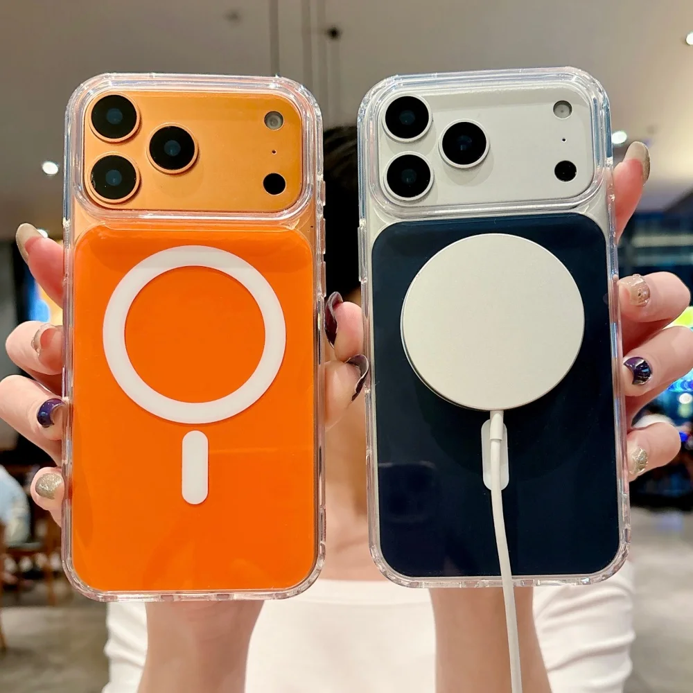 حافظة شحن لاسلكية مغناطيسية رسمية لهاتف آيفون 17 برو ماكس 17 برو 17 غطاء صلب للحماية من الصدمات من الأكريليك الهوائي