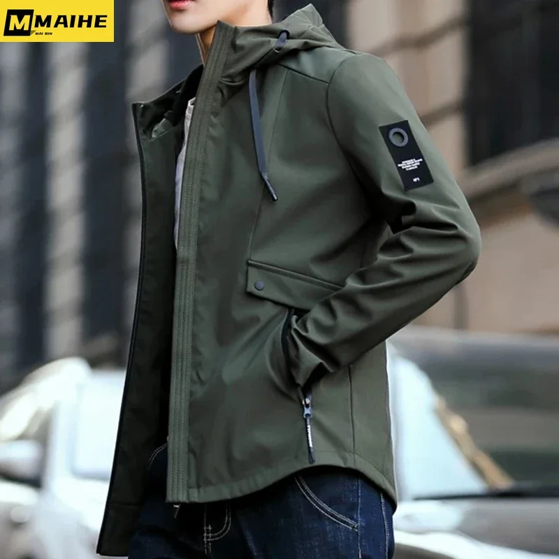 Spring and fall removable hoodie jacket Men's solid color zipper coat Street wear men's classic brand outdoor wear Windbreakers