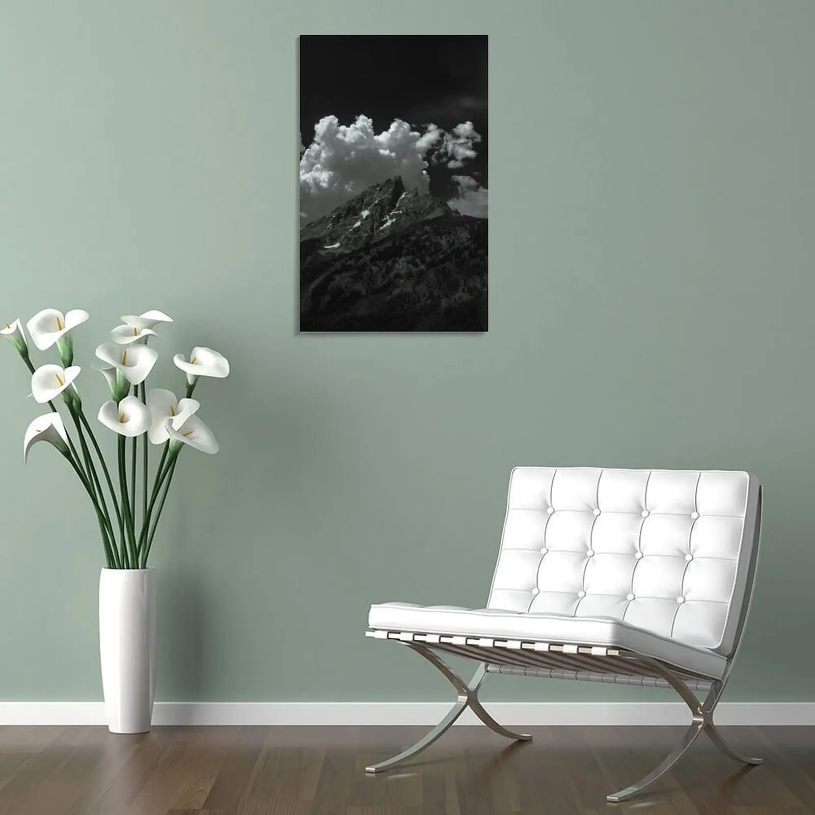 Grand Teton in Black and White Canvas Painting art mural decorations for the room