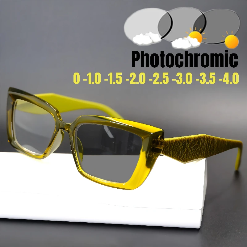 

Rectangle Photochromic Myopia Glasses for Women Colorful Blue Light Blocking Near Sight Eyeglasses Outdoor Driving Sunglasses
