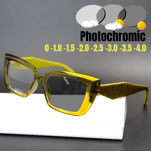 Gafas fotocromáticas rectangulares para miopía para mujer, gafas coloridas con bloqueo de luz azul para miopía, gafas de sol para conducir al aire libre