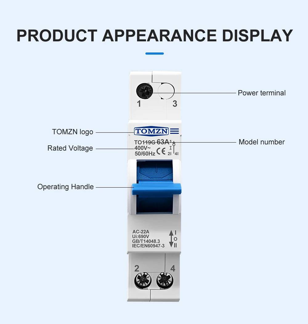 TOMZN 1P 63A MTS Dual Power Manueller Übertragungs-Trennschalter Interlock-Leistungsschalter – Detail 9