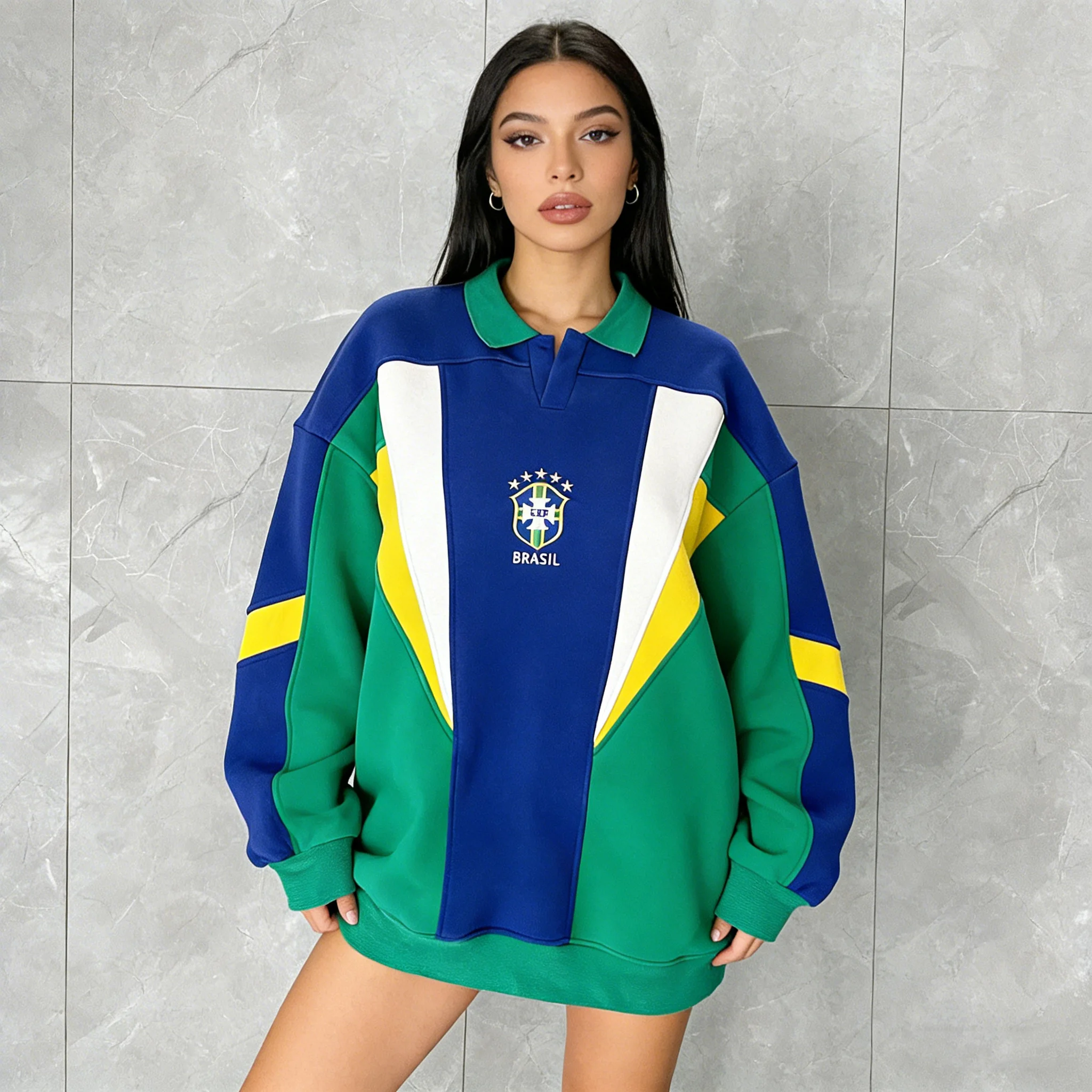 Y2K Autumn and Spring Loose Brazilian Letter Embroidery Three-Dimensional Splicing Design Men's and Women's Sports Tops