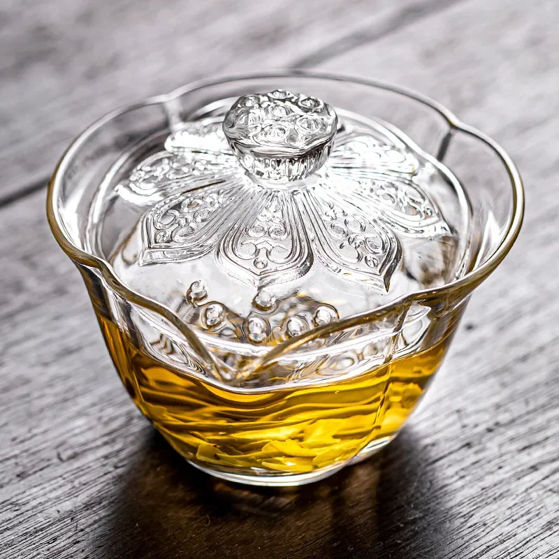 Kung Fu Teaset Glass Gaiwan High Temperature Heat-resistant Transparent Gaiwan Household Brewing Tool Teaware Accessories New