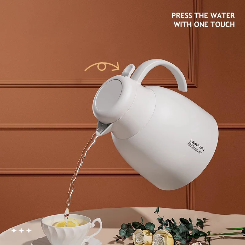 COOKER KING 1.5L Thermal Flask Glass Inner Thermal Kettle Large Capacity Insulation Pots with Handle Home Tea Brewing Pot