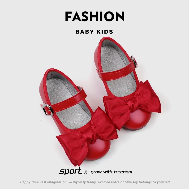 Girl\'s Princess Shoes Wedding Party Bowknot Ribbon Children Mary Janes 21-30 Toddler Fashion Sweet Spring Baby Ballet Flats