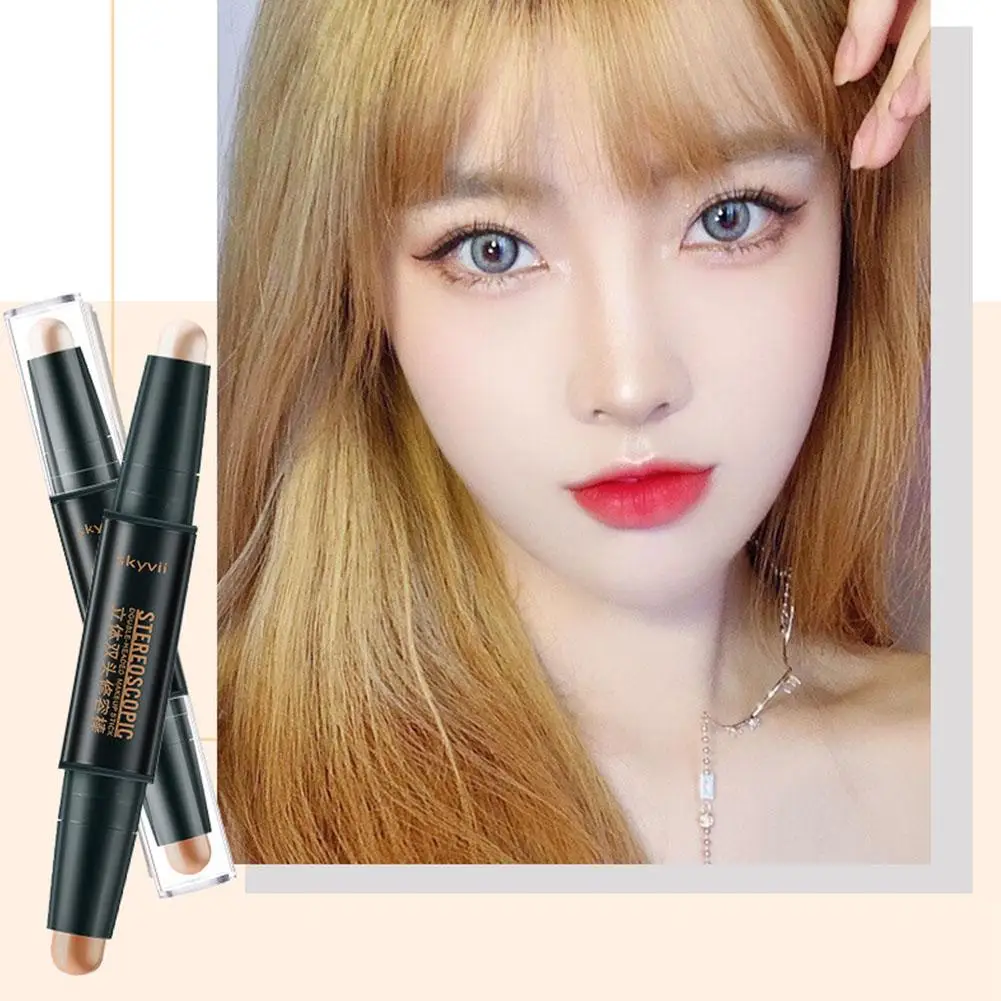 2 In1 Concealer Highlight Shadow Face Contouring Makeup Double-ended Stick Korea Concealer Makeup Y9Q8