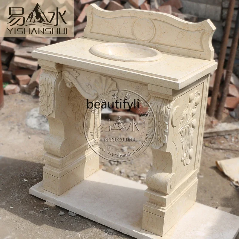 

a13 Stone wash basin European stone pillar basin retro indoor and outdoor stone pillar basin