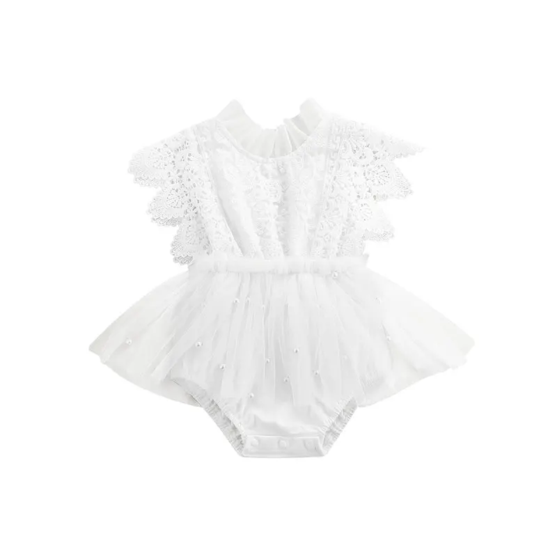 

Pearl Baby Girls Princess Romper Plain Floral Lace Embroidery Skirt Layered Snap Triangle-Bottom Jumpsuit Summer Baby Clothing