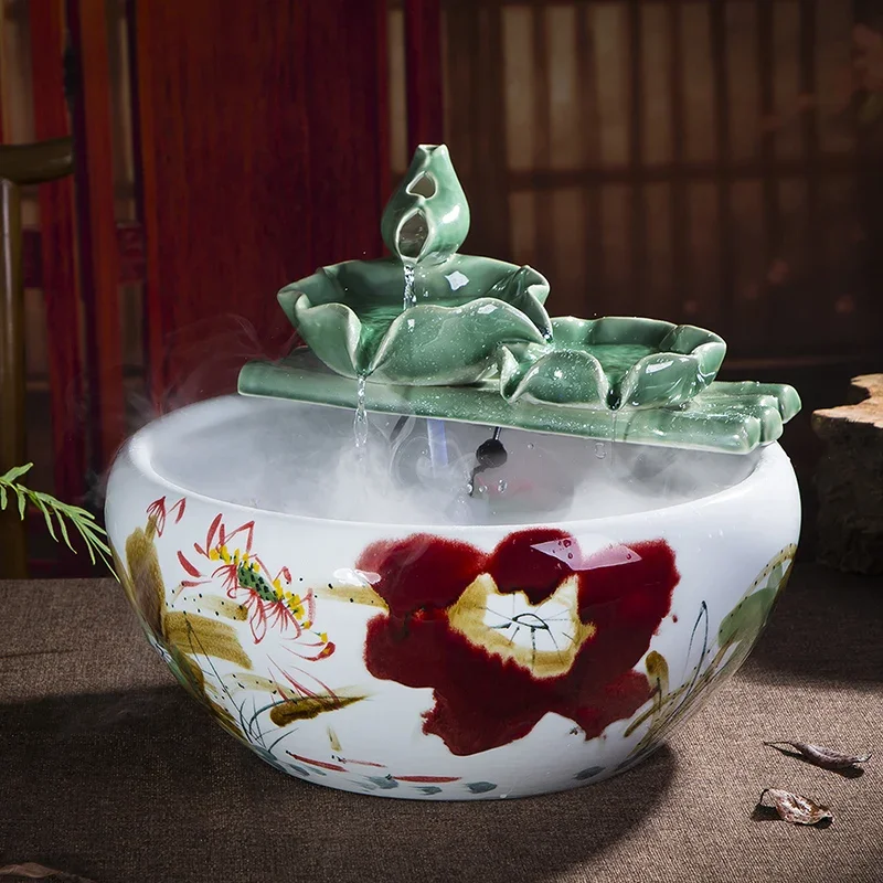 Ceramic Water Fountain Humidifier Decoration Home Fengshui Wheel Lucky