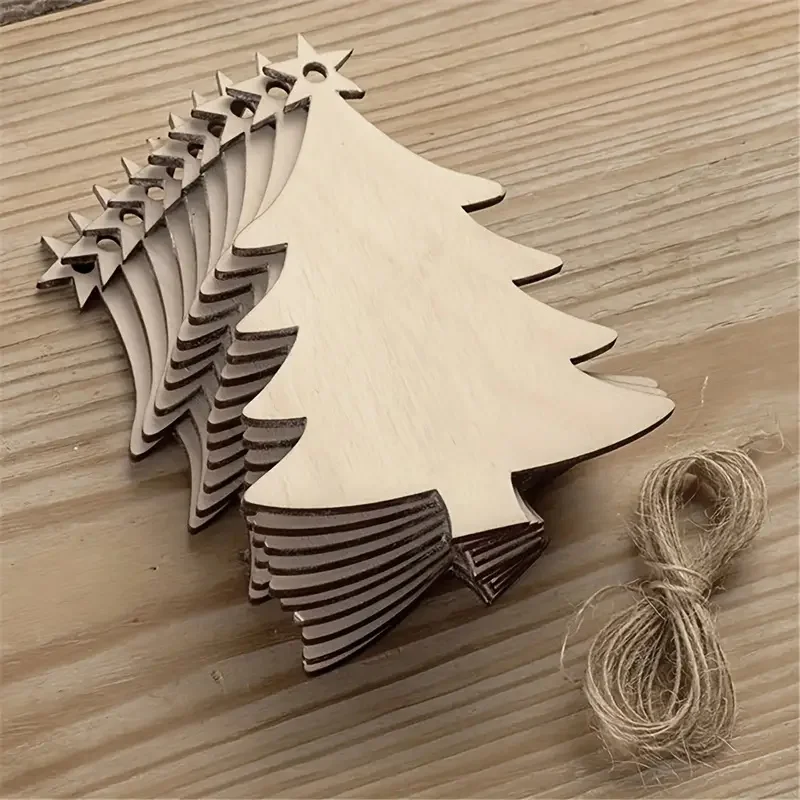 10Pcs Christmas Unfinished Wooden Pendant Decorations Wooden Hanging Blank Wooden Slices Graffiti Wood Slices Decor With Twines