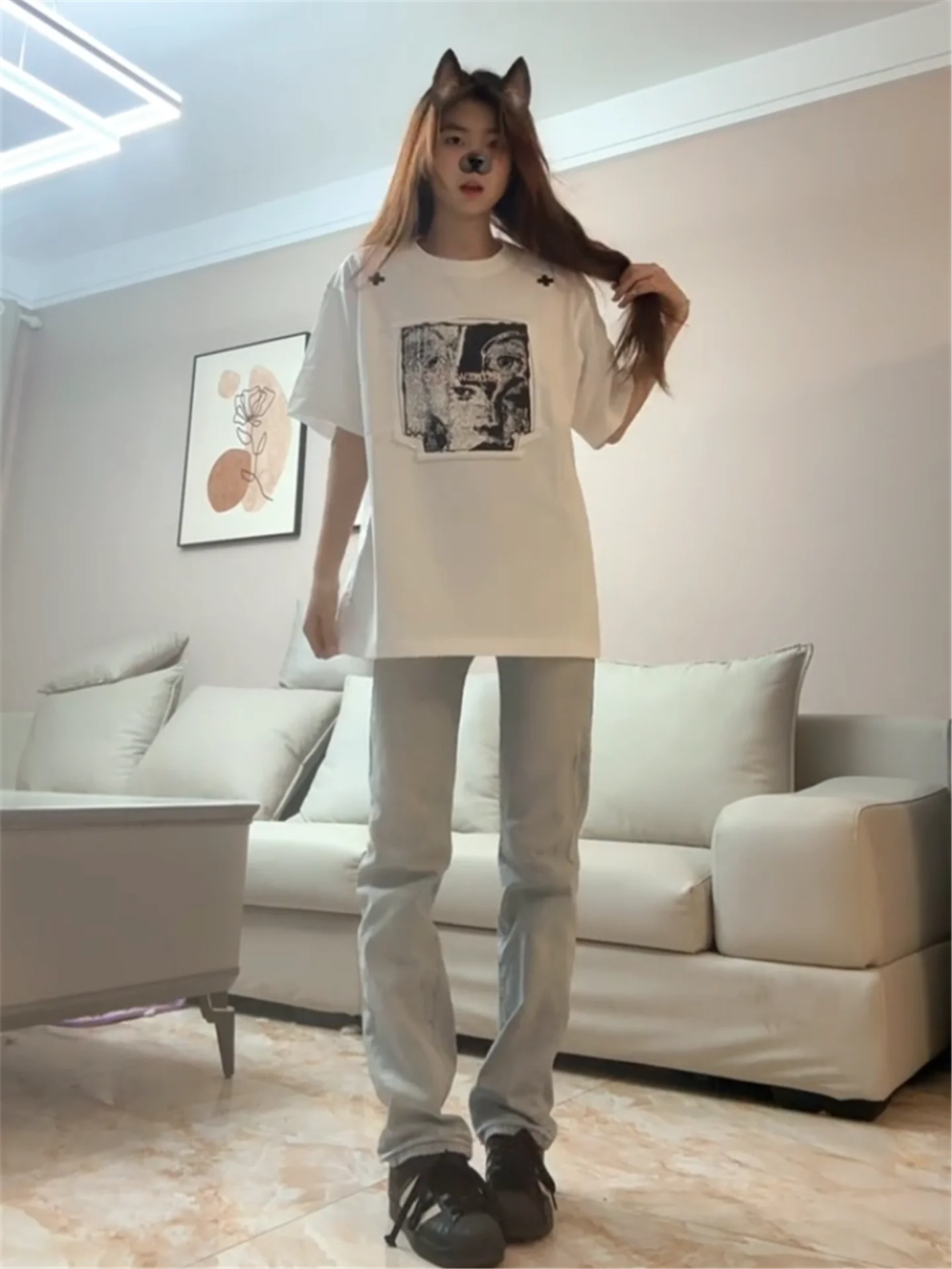 

American Retro Clay Dye Slim Straight Leg Jeans Women's Spring Slimming Tall Extended Floor-Length Pants Casual High Waist