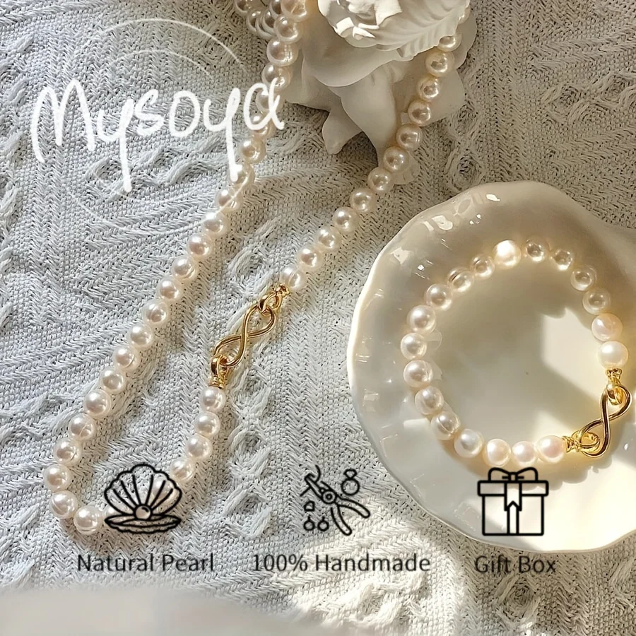 

MYSOYA 7-8 мм ожерелье из пресноводного жемчуга натуральный жемчуг с подарочной коробкой идеальный подарок на свадьбу, день рождения, Рождество, Новый год