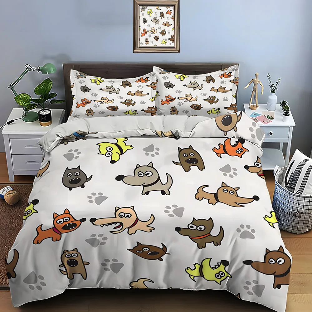 A group of cute cartoon puppy paw prints Bedding Set for Kids Luxury Gift 3pcs Digital Print Comforter Set Soft Comfortable