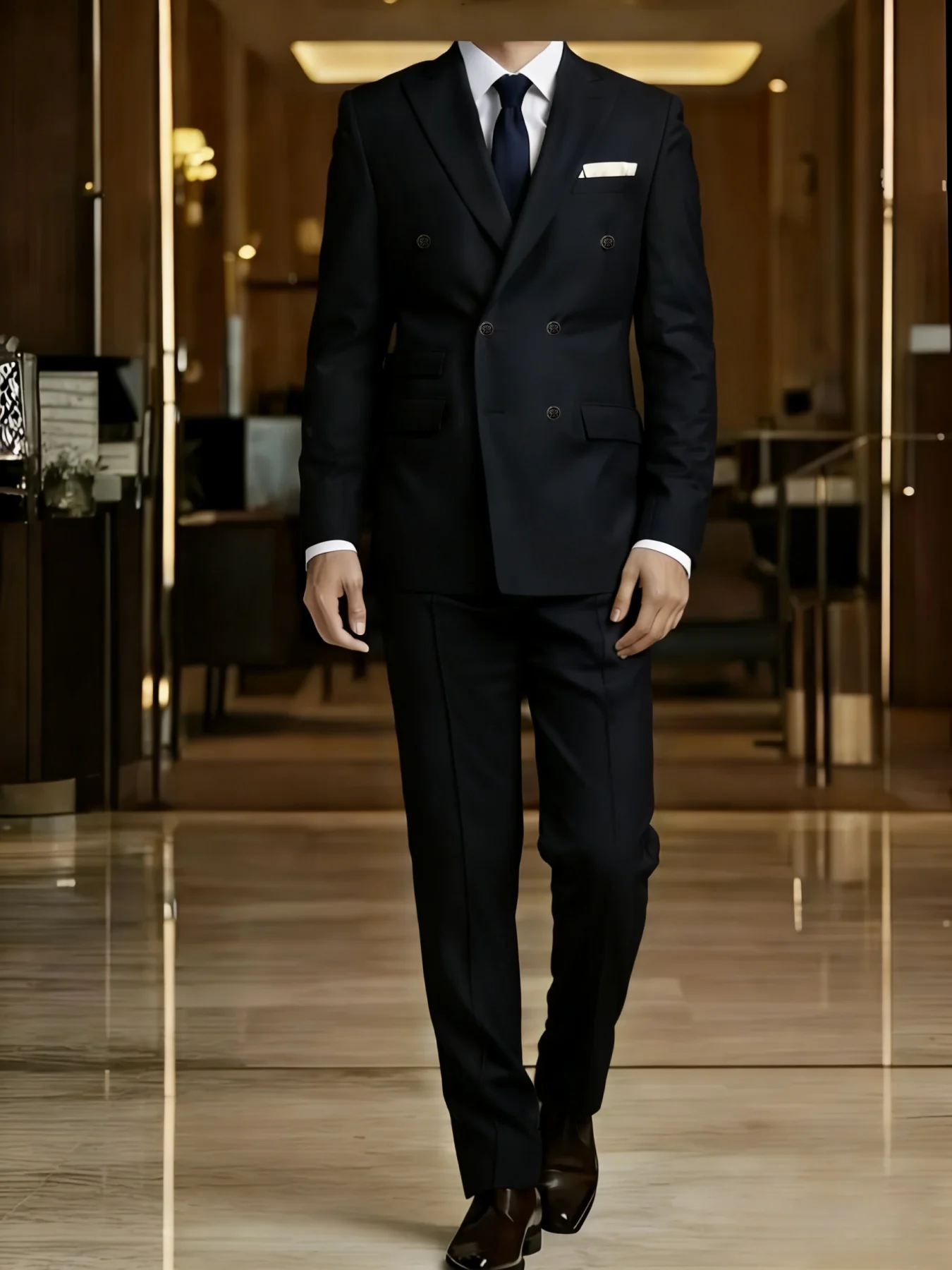 

Men's High-End 2-Piece Suit Set Double Breasted Peak Lapel Jacket Trousers Elegant Office Party Wedding