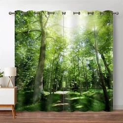 Forest natural style eco-friendly printed living room bedroom decorated with 90g polyester green eye curtain fabric two panels