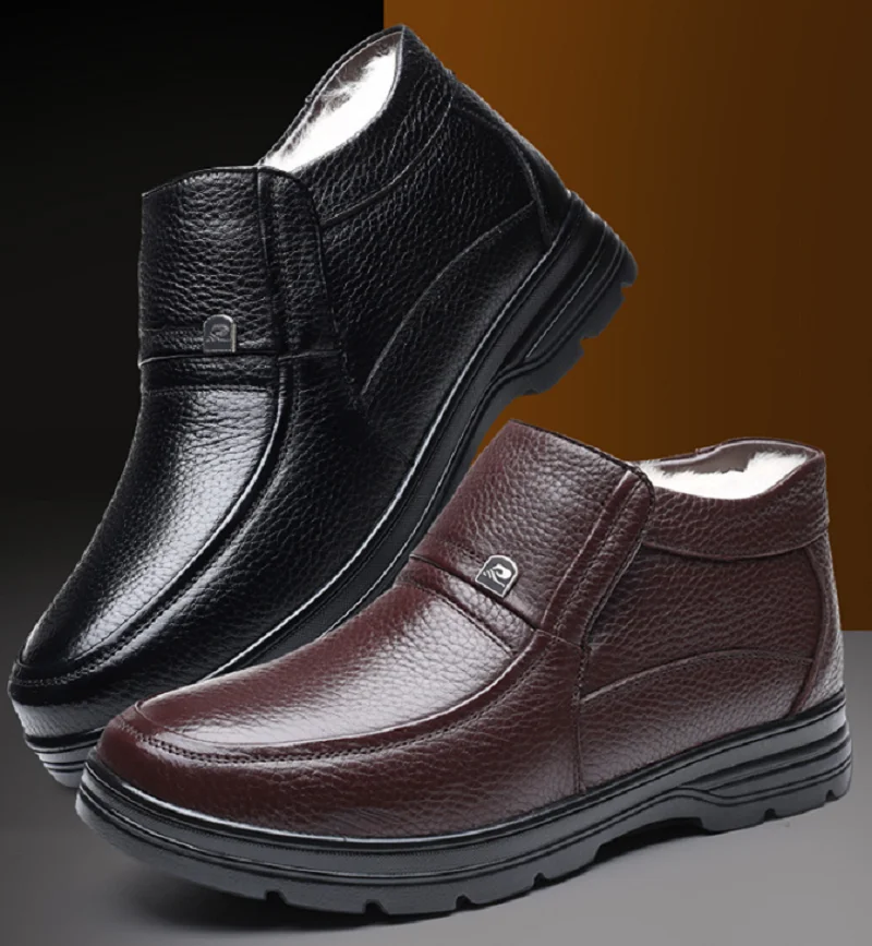 

Новые модные деловые туфли из натуральной кожи высокого качества, мужские зимние теплые туфли для отдыха, утепленные шерстью, противоскользящие, размеры 35-45