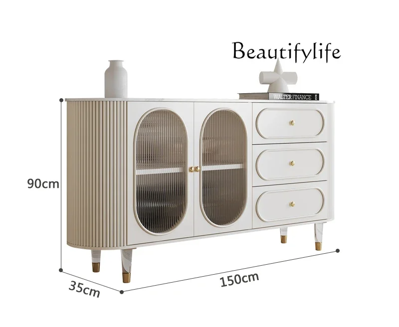 

French cream style solid wood dining side cabinet integrated against the wall