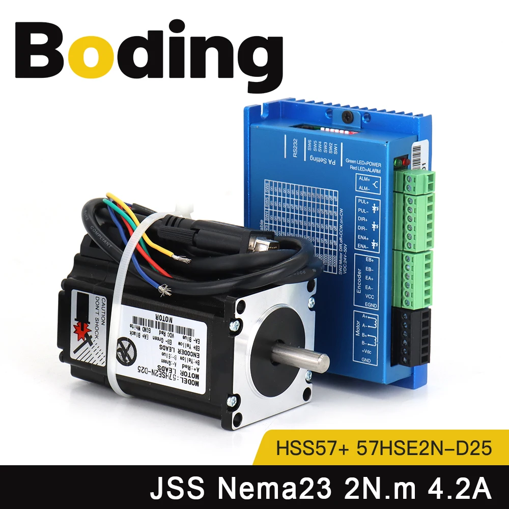 

BODING JSS Nema23 2N.m Closed Loop Stepper Motor Driver Kits Shaft Dia.8mm 4.2A HSS57+57HSE2N-D25 For CNC Engraving Machine