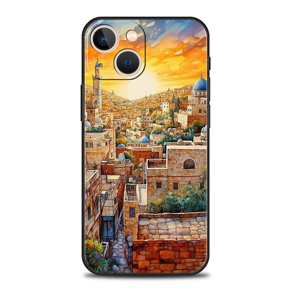 Funda de teléfono con edificio de Jerusalén para iPhone 16 13 15 14 12 11 Pro MAX XR X SE XS 7 8 Plus, funda suave de TPU