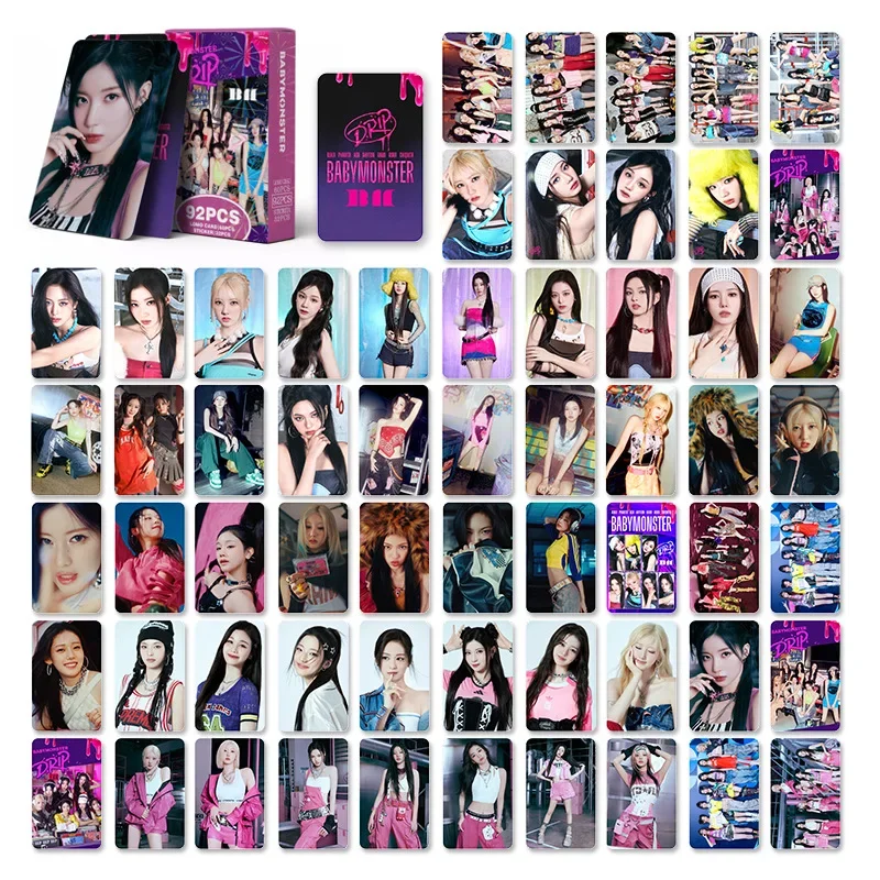 92Pcs BABYMONSTER Idol New Album DRIP Lomo Cards HARAM AHYEON RORA ASA RUKA CHIQUITA HD Printd Photocards Stickers Fans Gift