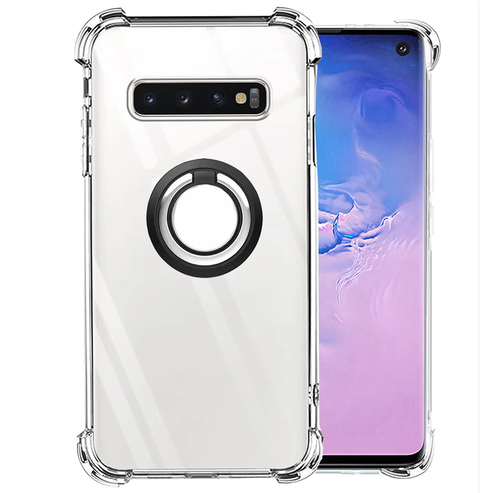 Ring Holder Reinforced Corners Soft TPU Clear Shockproof Case For Samsung Galaxy S10 Lite 5G S10e S10+ Plus