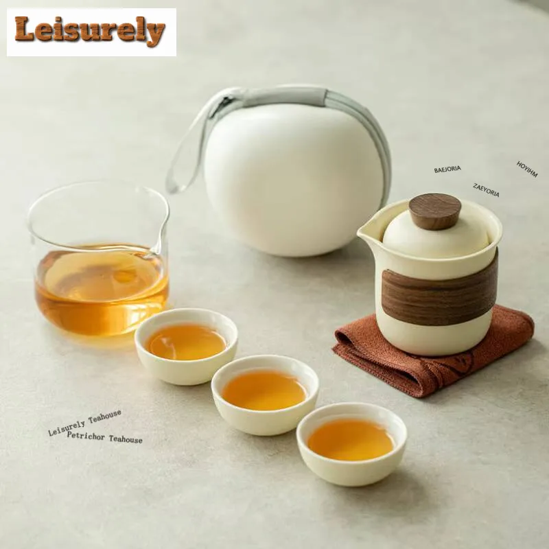 Ceramic Hand-grasp Pot Travel Tea Set Kit Zen 1 Pot 3 Cups Household Tea Maker Organizer Portable Outdoor Stock Bags Supplies