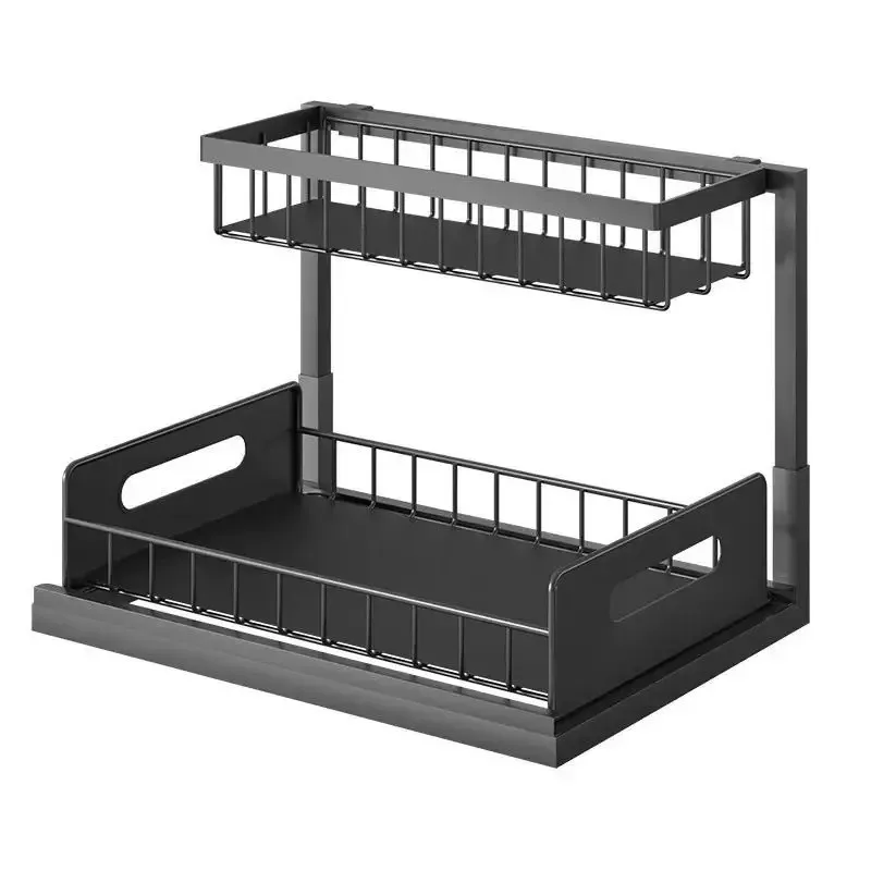 Organisator voor onder de gootsteen, uittrekbare kastorganizer, 2-laags uitschuifbare gootsteenplank, opbergplanken voor onder de gootsteen