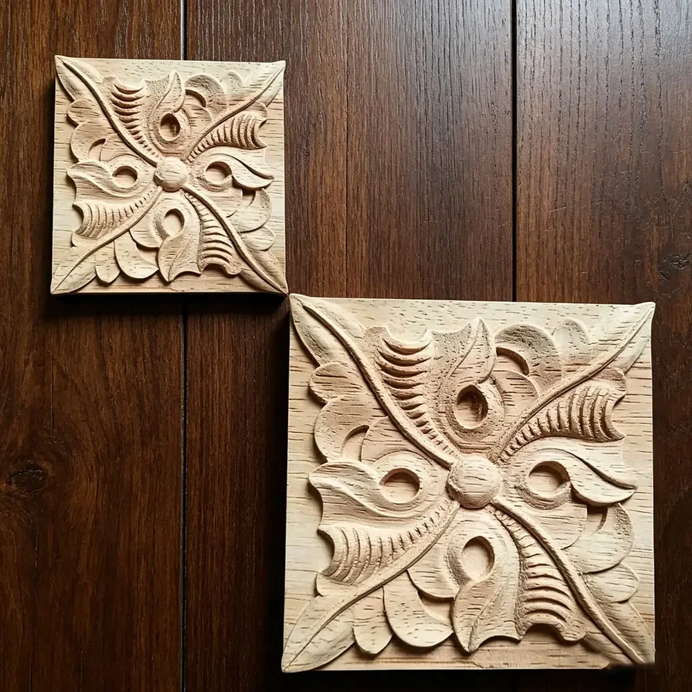 8cm 15cm Vintage Unpainted Wood Carved Decal Corner Onlay Applique Frame Home Decoration Accessories Furniture Wall Decor Crafts