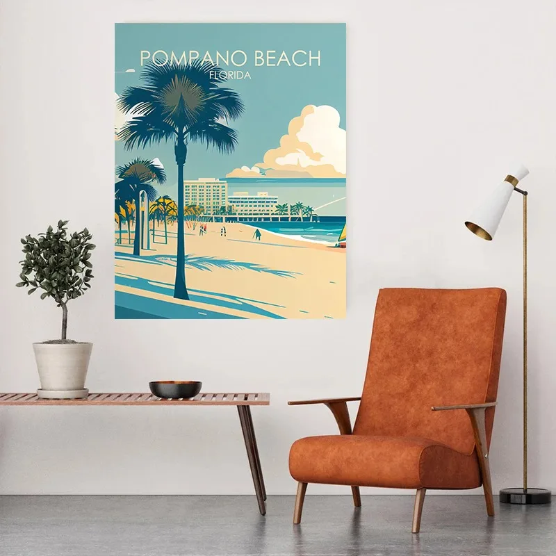 Florida Retro Travel Canvas Print Wall Art Miami Jacksonville Multi-City Vintage Poster Set Minimalist Home Decor Souvenir Gift