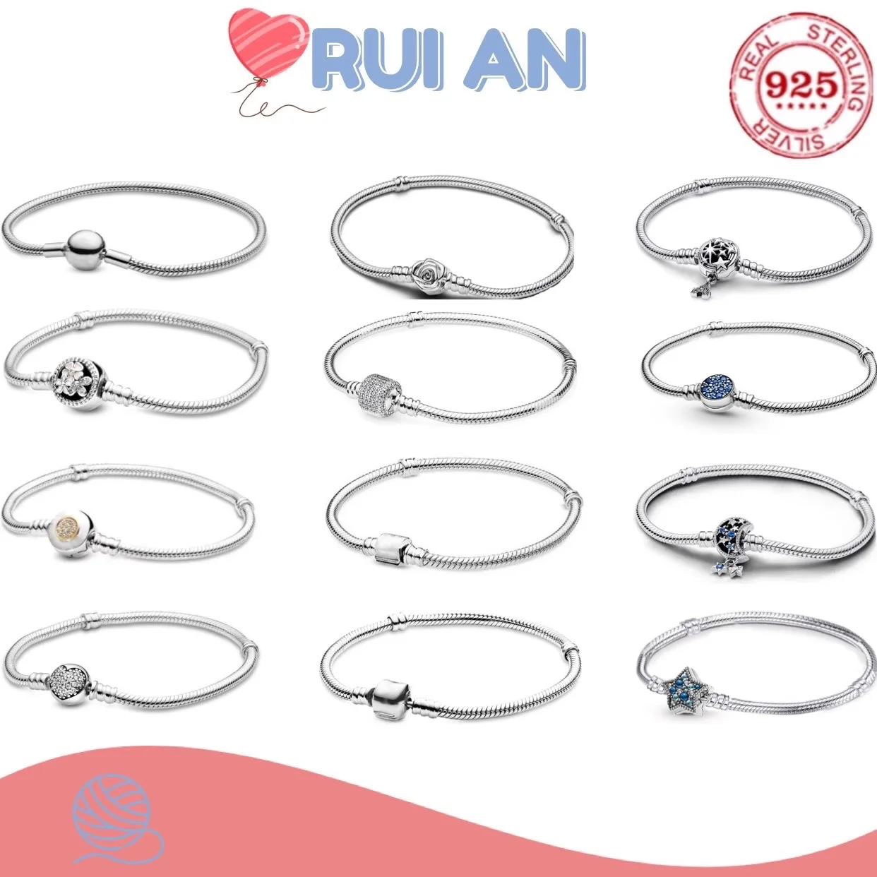 

Оригинальные модные браслеты из стерлингового серебра 925 пробы, браслеты с заколками в виде сердца, подвески, бусины, цепочки в виде змеи для женщин, свадебный подарок «сделай сам»