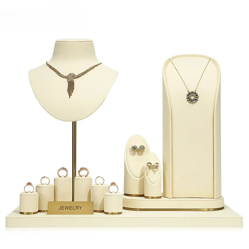 

Jewelry display props beige metal window display set necklace earrings jewelry display shelf