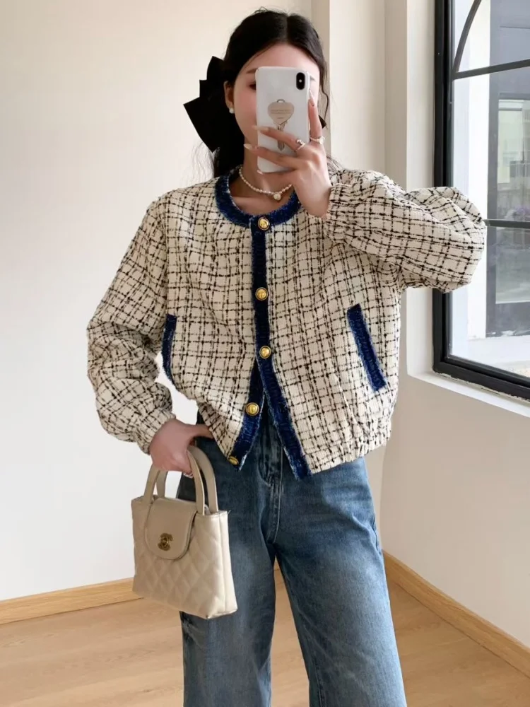 

SMTHMA New Autumn Winter 2025 Plaid Coat Fashion Small Fragrance Style Jacket Women's High-End Tweed Outerwear Female Tops