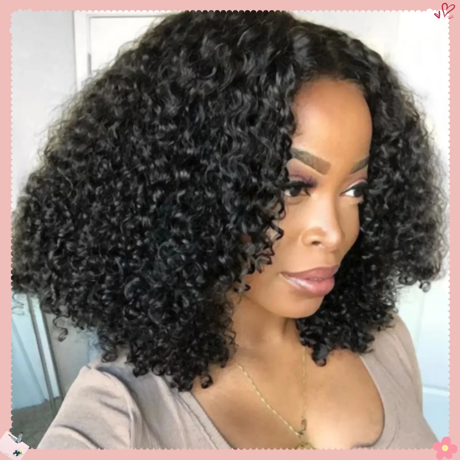 Synthetic Curly Bob Wig Short Kinky Middle Part Heat Resistant Fiber Natural Black Cosplay Costume Daily Wear Party Women
