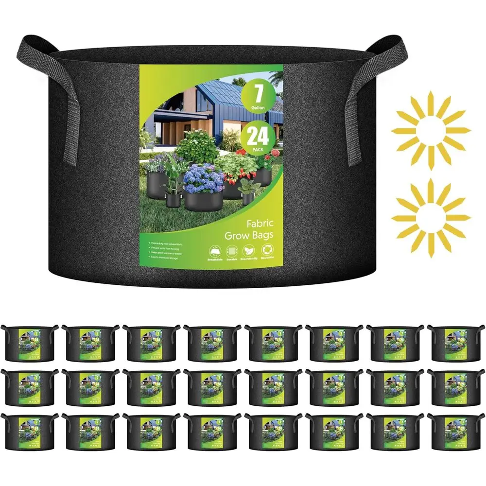 

24-Pack 7 Gallon Grow Bags Heavy Duty Thickened Aeration Nonwoven Fabric Pots with Nylon Handles and 24 Labels, for Planting Veg