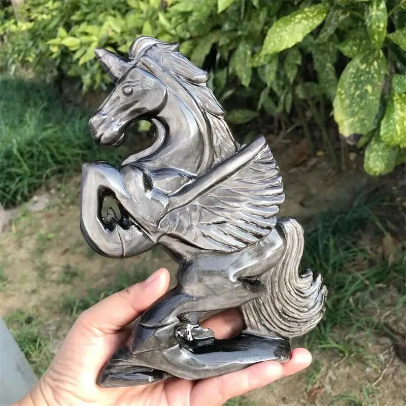 

21MM Natural Silver Obsidian Unicorn Carving Statue Reiki Figurine Gemstone Animals Chakra Healing Product Gift 1pcs