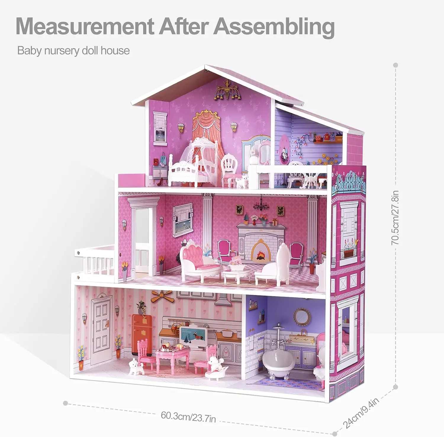 Roboc Dolls House Kids casa delle bambole giocattolo in legno con mobili e accessori casa delle bambole in legno regali per bambini per ragazze dai 3 anni in su