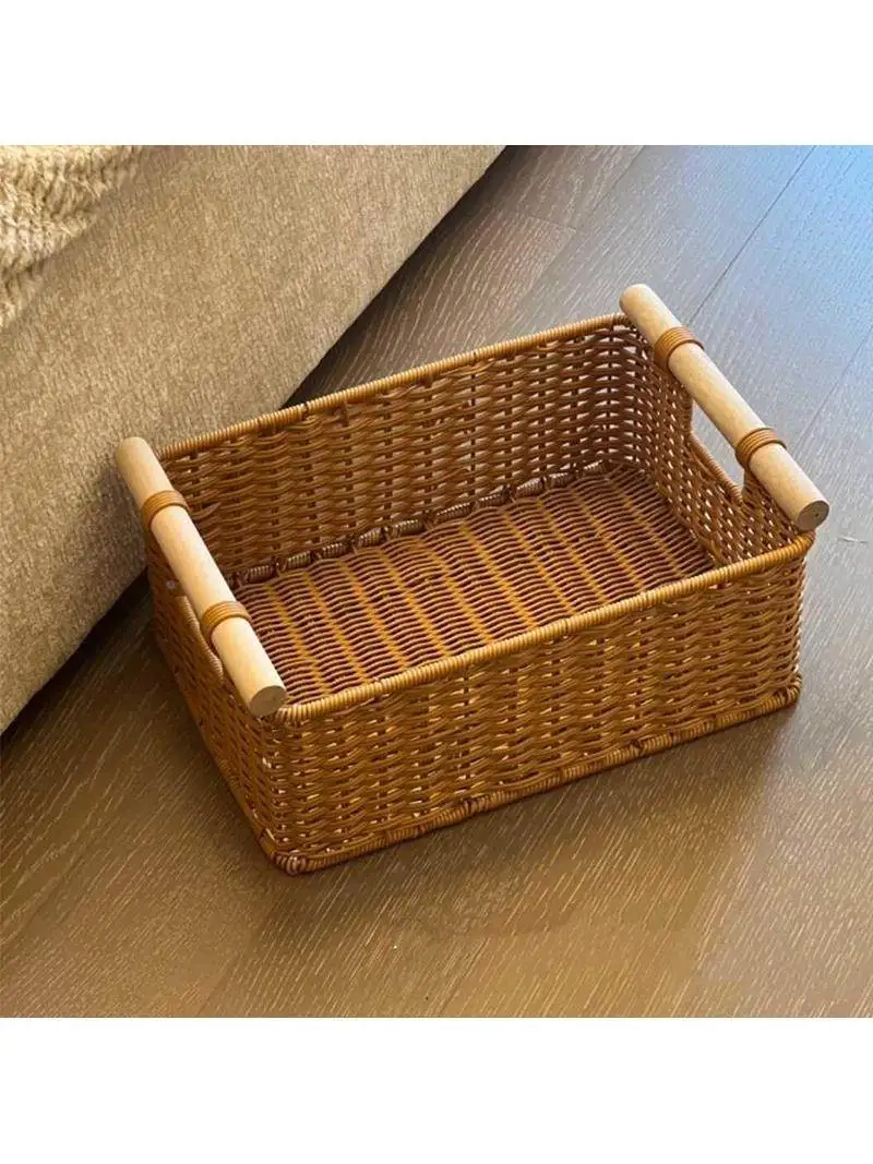 

Rattan Woven Storage Basket Bamboo Woven Living Room Miscellaneous Items Organizer TV Cabinet Desktop Arrangement